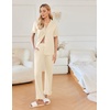 image:imageEkouaer Womens Pajama Sets Ruffle Button Up Pj Sets 2 Piece Short Sleeve Pants Lounge Set with PocketsBeige