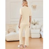 image:imageEkouaer Womens Pajama Sets Ruffle Button Up Pj Sets 2 Piece Short Sleeve Pants Lounge Set with PocketsBeige