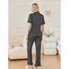 image:imageEkouaer Womens Pajama Sets Ruffle Button Up Pj Sets 2 Piece Short Sleeve Pants Lounge Set with PocketsDark Gray
