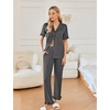 image:imageEkouaer Womens Pajama Sets Ruffle Button Up Pj Sets 2 Piece Short Sleeve Pants Lounge Set with PocketsDark Gray
