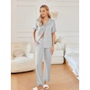 image:imageEkouaer Womens Pajama Sets Ruffle Button Up Pj Sets 2 Piece Short Sleeve Pants Lounge Set with PocketsLight Gray