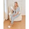 image:imageEkouaer Womens Pajama Sets Ruffle Button Up Pj Sets 2 Piece Short Sleeve Pants Lounge Set with PocketsLight Gray