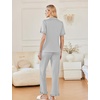 image:imageEkouaer Womens Pajama Sets Ruffle Button Up Pj Sets 2 Piece Short Sleeve Pants Lounge Set with PocketsLight Gray