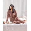 image:imageEkouaer Womens Pajamas Long Sleeve Jogger Sets Comfy Pjs Soft Loungewear 2 Piece Lounge Sets with Pockets SXXLBrown