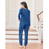 image:imageEkouaer Womens Pajamas Long Sleeve Jogger Sets Comfy Pjs Soft Loungewear 2 Piece Lounge Sets with Pockets SXXLNavy