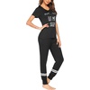 image:imageEkouaer Womens Pajamas Set 2 Piece Lounge Pj Set Short Sleeve Sleepwear Tops with Joggers Pants Loungewear Print NightwearBlack 2