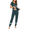 image:imageEkouaer Womens Pajamas Set 2 Piece Lounge Pj Set Short Sleeve Sleepwear Tops with Joggers Pants Loungewear Print NightwearDeep Green
