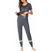 image:imageEkouaer Womens Pajamas Set 2 Piece Lounge Pj Set Short Sleeve Sleepwear Tops with Joggers Pants Loungewear Print NightwearDeep Grey