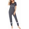 image:imageEkouaer Womens Pajamas Set 2 Piece Lounge Pj Set Short Sleeve Sleepwear Tops with Joggers Pants Loungewear Print NightwearDeep Grey