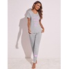 image:imageEkouaer Womens Pajamas Set 2 Piece Lounge Pj Set Short Sleeve Sleepwear Tops with Joggers Pants Loungewear Print NightwearLight Grey2