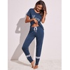 image:imageEkouaer Womens Pajamas Set 2 Piece Lounge Pj Set Short Sleeve Sleepwear Tops with Joggers Pants Loungewear Print NightwearNavy