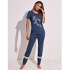 image:imageEkouaer Womens Pajamas Set 2 Piece Lounge Pj Set Short Sleeve Sleepwear Tops with Joggers Pants Loungewear Print NightwearNavy