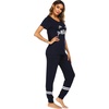 image:imageEkouaer Womens Pajamas Set 2 Piece Lounge Pj Set Short Sleeve Sleepwear Tops with Joggers Pants Loungewear Print NightwearNavy Blue