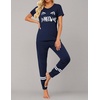 image:imageEkouaer Womens Pajamas Set 2 Piece Lounge Pj Set Short Sleeve Sleepwear Tops with Joggers Pants Loungewear Print NightwearNavy Blue