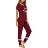 image:imageEkouaer Womens Pajamas Set 2 Piece Lounge Pj Set Short Sleeve Sleepwear Tops with Joggers Pants Loungewear Print NightwearWine Red