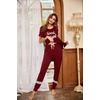 image:imageEkouaer Womens Pajamas Set 2 Piece Lounge Pj Set Short Sleeve Sleepwear Tops with Joggers Pants Loungewear Print NightwearWine Red