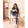 image:imageEkouaer Womens Pajamas Set Long Sleeve Christmas PJ Sets Soft Lounge Set for Women Sleepwear Joggers with PocketsBlack and Dark Gray Plaid