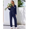 image:imageEkouaer Womens Pajamas Set Long Sleeve Sleepwear Button Down Lounge Set 2 Pieces Soft Nightwear Lace Pjs SetNavy Blue