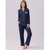 image:imageEkouaer Womens Pajamas Set Long Sleeve Sleepwear Button Down Lounge Set 2 Pieces Soft Nightwear Lace Pjs SetNavy Blue