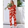 image:imageEkouaer Womens Pajamas Set Long Sleeve Sleepwear Button Down Lounge Set 2 Pieces Soft Nightwear Lace Pjs SetRed Santa Bell