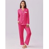 image:imageEkouaer Womens Pajamas Set Long Sleeve Sleepwear Button Down Lounge Set 2 Pieces Soft Nightwear Lace Pjs SetRose Red