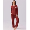 image:imageEkouaer Womens Pajamas Set Long Sleeve Sleepwear Button Down Lounge Set 2 Pieces Soft Nightwear Lace Pjs SetWine Red