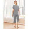 image:imageEkouaer Womens Pajamas Set Short Sleeve Top With Capri Pants Pjs 2 PIece Lounge amp Sleepwear Set SXXLGray