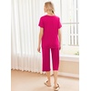 image:imageEkouaer Womens Pajamas Set Short Sleeve Top With Capri Pants Pjs 2 PIece Lounge amp Sleepwear Set SXXLRose Red