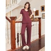 image:imageEkouaer Womens Pajamas Set Soft 2 Piece Lounge Sets Vneck Sleepwear Short Sleeve Top Pants with PocketsWine Red