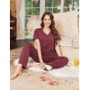image:imageEkouaer Womens Pajamas Set Soft 2 Piece Lounge Sets Vneck Sleepwear Short Sleeve Top Pants with PocketsWine Red