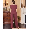 image:imageEkouaer Womens Pajamas Set Soft 2 Piece Lounge Sets Vneck Sleepwear Short Sleeve Top Pants with PocketsWine Red