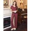 image:imageEkouaer Womens Pajamas Set Soft 2 Piece Lounge Sets Vneck Sleepwear Short Sleeve Top Pants with PocketsWine Red