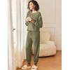 image:imageEkouaer Womens Pajamas Set Waffle Knit Long Sleeve Lounge Set 2 Piece Pj Loungewear Sleepwear SXXLArmy Green