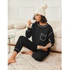 image:imageEkouaer Womens Pajamas Set Waffle Knit Long Sleeve Lounge Set 2 Piece Pj Loungewear Sleepwear SXXLBlack