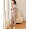 image:imageEkouaer Womens Pajamas Set Waffle Knit Long Sleeve Lounge Set 2 Piece Pj Loungewear Sleepwear SXXLChampagne