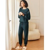 image:imageEkouaer Womens Pajamas Set Waffle Knit Long Sleeve Lounge Set 2 Piece Pj Loungewear Sleepwear SXXLGreen