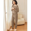 image:imageEkouaer Womens Pajamas Set Waffle Knit Long Sleeve Lounge Set 2 Piece Pj Loungewear Sleepwear SXXLKhaki