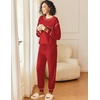 image:imageEkouaer Womens Pajamas Set Waffle Knit Long Sleeve Lounge Set 2 Piece Pj Loungewear Sleepwear SXXLRed