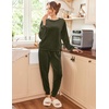 image:imageEkouaer Womens Pajamas Sets Long Sleeve Soft Sleepwear 2 Piece Velvet Pjs Lounge Sets with PocketsArmy Green