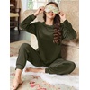 image:imageEkouaer Womens Pajamas Sets Long Sleeve Soft Sleepwear 2 Piece Velvet Pjs Lounge Sets with PocketsArmy Green