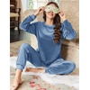 image:imageEkouaer Womens Pajamas Sets Long Sleeve Soft Sleepwear 2 Piece Velvet Pjs Lounge Sets with PocketsBlue