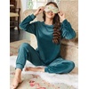 image:imageEkouaer Womens Pajamas Sets Long Sleeve Soft Sleepwear 2 Piece Velvet Pjs Lounge Sets with PocketsBlue Green