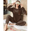 image:imageEkouaer Womens Pajamas Sets Long Sleeve Soft Sleepwear 2 Piece Velvet Pjs Lounge Sets with PocketsBrown