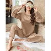image:imageEkouaer Womens Pajamas Sets Long Sleeve Soft Sleepwear 2 Piece Velvet Pjs Lounge Sets with PocketsKhaki