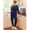 image:imageEkouaer Womens Pajamas Sets Long Sleeve Soft Sleepwear 2 Piece Velvet Pjs Lounge Sets with PocketsNavy Blue