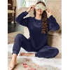 image:imageEkouaer Womens Pajamas Sets Long Sleeve Soft Sleepwear 2 Piece Velvet Pjs Lounge Sets with PocketsNavy Blue