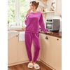 image:imageEkouaer Womens Pajamas Sets Long Sleeve Soft Sleepwear 2 Piece Velvet Pjs Lounge Sets with PocketsRose Red