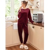 image:imageEkouaer Womens Pajamas Sets Long Sleeve Soft Sleepwear 2 Piece Velvet Pjs Lounge Sets with PocketsWine Red