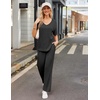 image:imageEkouaer Womens Ribbed Knit Lounge Set Short Sleeve Top and Long Pants Sleepwear Pajama Set Two Piece Matching Outfits SetBlack