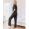 image:imageEkouaer Womens Ribbed Knit Lounge Set Short Sleeve Top and Long Pants Sleepwear Pajama Set Two Piece Matching Outfits SetBlack